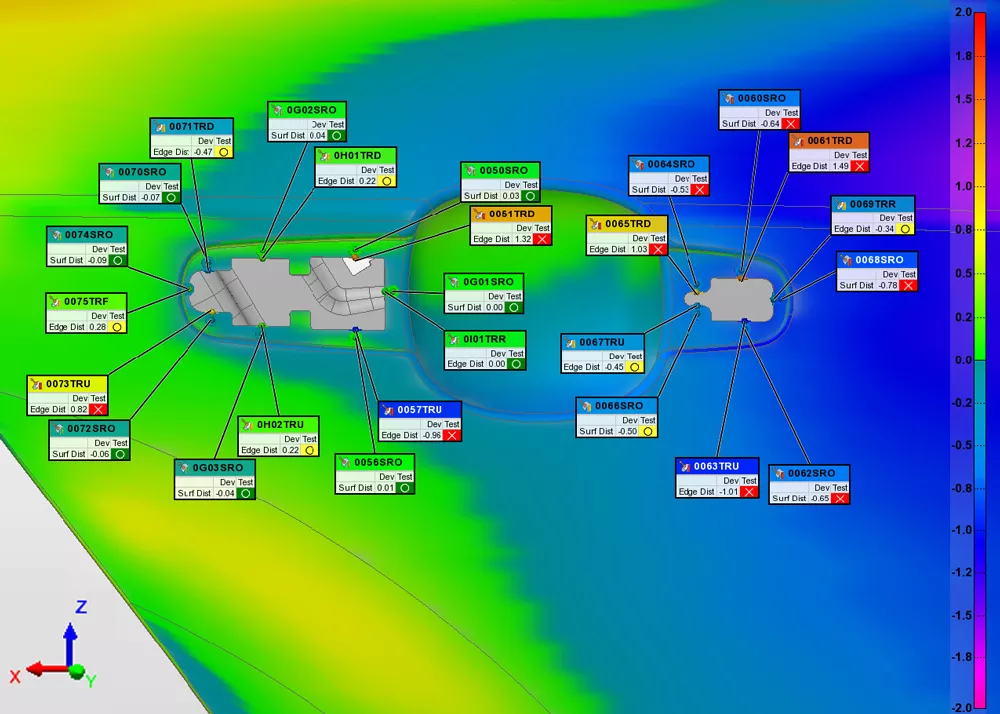 PolyWorks|Inspector 2024 geeft gebruikers verbeterde analyse door controleweergaven te bekijken in meerdere gegevensuitlijningen.